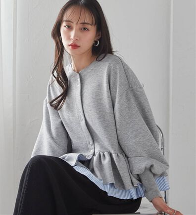 RANAN（ラナン）の「フリルぺプラムショートカーデ（パーカー）」