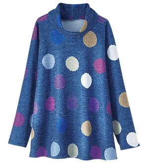 BELLUNA（ベルーナ）の「ドット柄編地調プリントプルオーバー（カットソー）」｜ブルー系