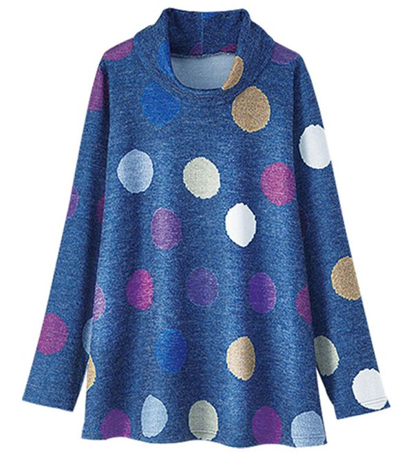 BELLUNA（ベルーナ）の「ドット柄編地調プリントプルオーバー（カットソー）」｜ブルー系