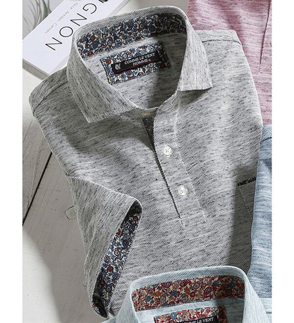 「＜コムルヴァン・オム＞大人のメランジ鹿の子ポロシャツ（メンズポロシャツ）」｜グレー