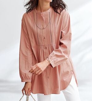 BELLUNA（ベルーナ）の「華やかレース&times;ピンタックシャツチュニック（チュニック）」｜ピンク