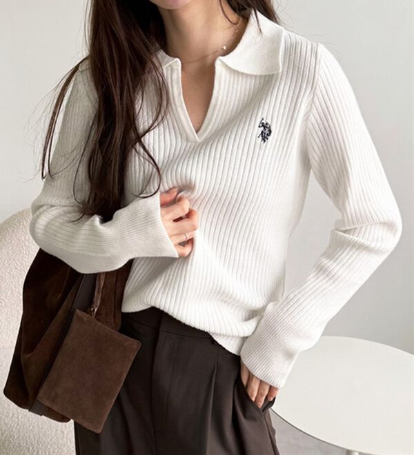 GeeRA（ジーラ）の「【U.S. POLO ASSN.】ポロ衿リブニット（ニット・セーター）」｜オフホワイト