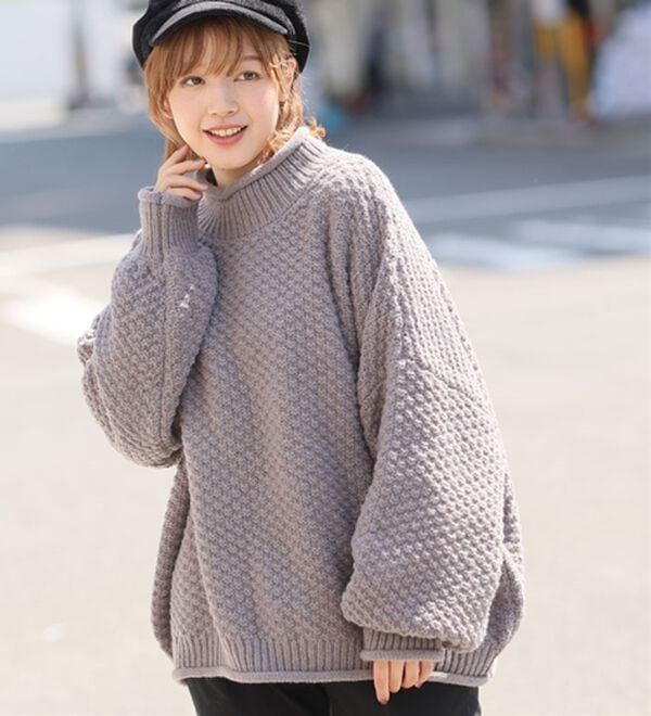 A HAPPY MARILYN（アハッピーマリリン）の「【ＬＬ～６Ｌ】苦しくないバスケット編みチャンキーニット（ニット・セーター）」｜詳細画像