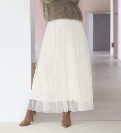 RANAN（ラナン）の「ふわっと可愛いフリルギャザーチュールスカート（ロングスカート）」