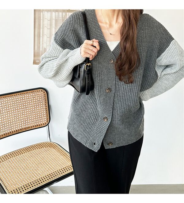 GeeRA（ジーラ）の「前後２ＷＡＹブロック配色ニット（ニットカーディガン）」｜詳細画像