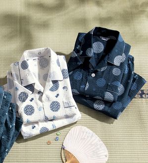 「【２着組】日本製綿１００％涼感和柄パジャマ（半袖）（メンズルームウェア）」｜詳細画像