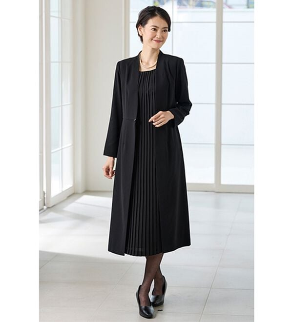 BELLUNA（ベルーナ）の「洗えるストレッチ！ロングジャケット重ね着風ワンピース（ブラックフォーマル（喪服・礼服））」｜詳細画像