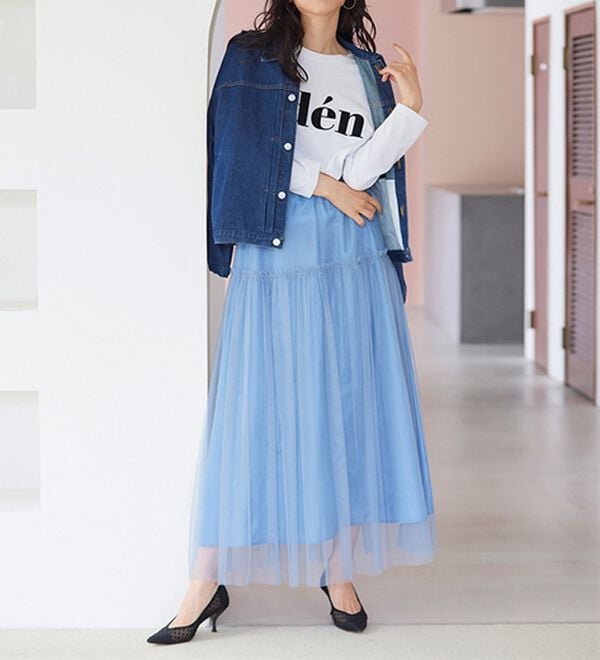 RANAN（ラナン）の「ふわっと可愛いフリルギャザーチュールスカート（ロングスカート）」｜詳細画像