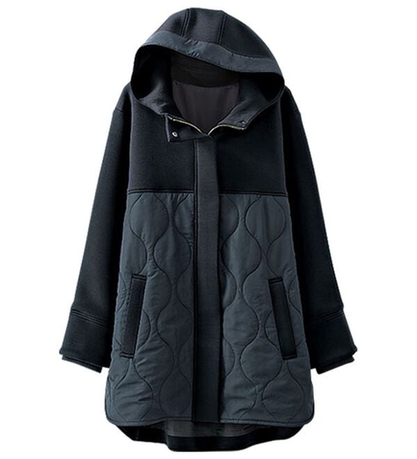 BELLUNA（ベルーナ）の「フードデザイン中わた切替ジャケットコート（ハーフコート）」｜ネイビー