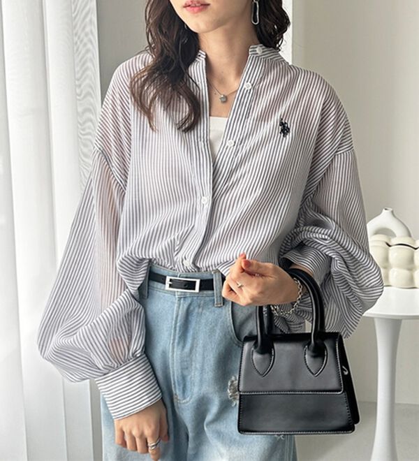 GeeRA（ジーラ）の「【Ｕ．Ｓ．　ＰＯＬＯ　ＡＳＳＮ．】バンドカラーシアーシャツ（シャツ）」｜詳細画像