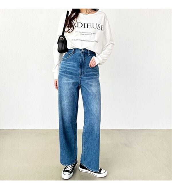 GeeRA（ジーラ）の「ハイウエストストレートデニム（ワイドパンツ・ガウチョ）」｜詳細画像