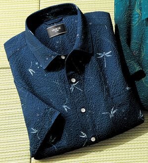 「さらっと快適和柄シャツ（メンズシャツ）」｜ネイビー(トンボ)