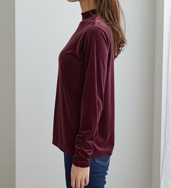 BELLUNA（ベルーナ）の「艶やかシアーベロア袖シャーリングプルオーバー（カットソー）」｜詳細画像