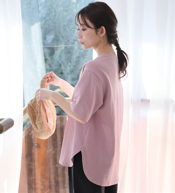 A HAPPY MARILYN（アハッピーマリリン）の「【Ｍ～８Ｌ】【ハッピーさらりん】裾ラウンド五分袖Ｔシャツ（Tシャツ）」｜詳細画像