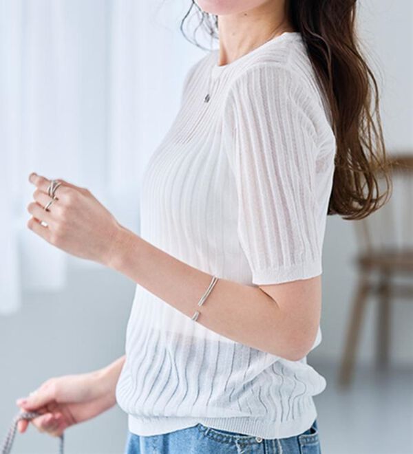 RANAN（ラナン）の「5分袖シアーラメリブニット（ニット・セーター）」｜詳細画像