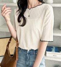 GeeRA（ジーラ）の「配色メロー５分袖表面感カットソー（カットソー）」