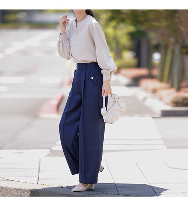 RANAN（ラナン）の「ボタンデザインハイウエストワイドパンツ（フルレングスパンツ）」｜詳細画像