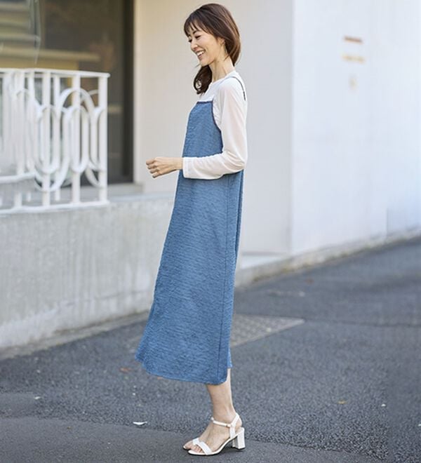 BELLUNA（ベルーナ）の「夏のコーデに悩まない！インナー付ジャカードキャミワンピ（カットソーワンピース）」｜詳細画像