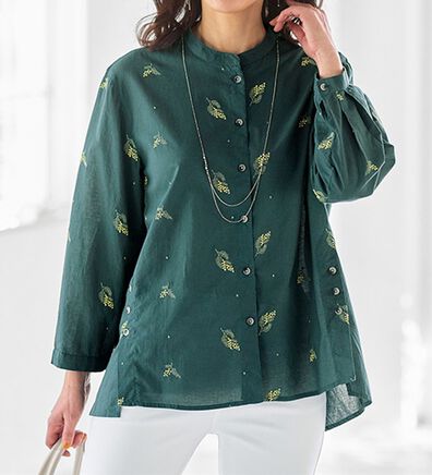 BELLUNA（ベルーナ）の「ミモザ刺しゅう腰まわりゆったり綿１００％ブラウス（ブラウス）」