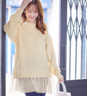 alotta（アロッタ）の「裾チュールレイヤード風ニット（ニット・セーター）」｜アイボリー