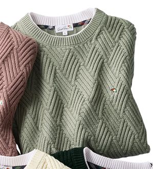 「＜アーノルド　パーマー＞綿１００％立体編レイヤードセーター（メンズニット・セーター）」｜セージ
