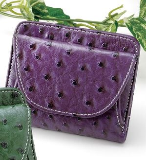「オーストリッチ風型押しコンパクト財布（財布・パスケース）」｜パープル