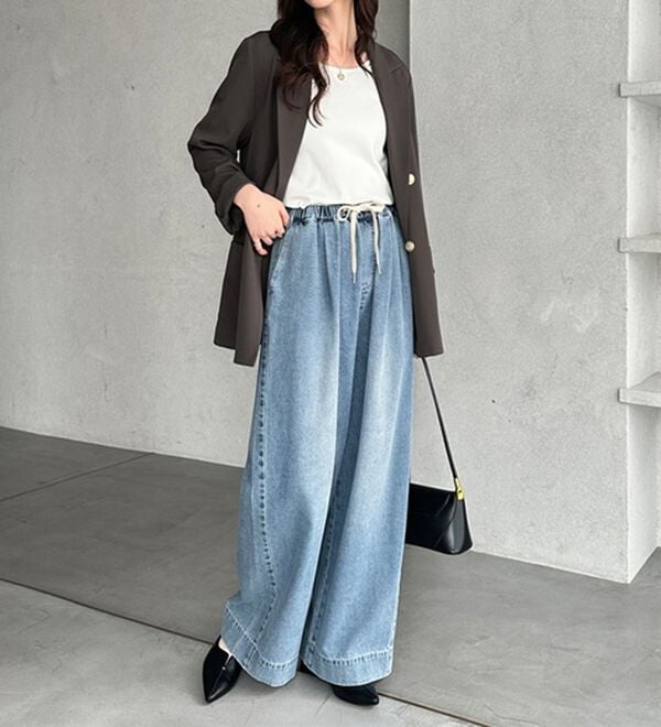 GeeRA（ジーラ）の「美脚見えイージーワイドデニムパンツ（フルレングスパンツ）」｜詳細画像