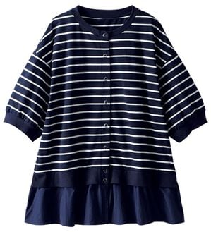 BELLUNA（ベルーナ）の「異素材切替ボタン使いカーディガン（その他カーディガン）」｜ネイビーボーダー