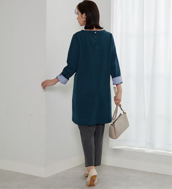 BELLUNA（ベルーナ）の「後ろボタンボーダージャカードワンピース（その他ワンピース）」｜詳細画像