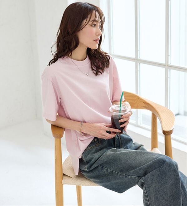 BELLUNA（ベルーナ）の「【汗ジミ対策◎】＜エアリーアイスコットン＞オーバーサイズＴシャツ【選べる袖丈】（カットソー）」｜詳細画像