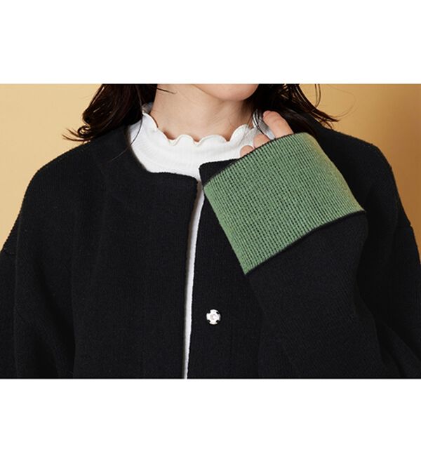 BELLUNA（ベルーナ）の「配色デザインふんわりニットジャケット（ハーフコート）」｜詳細画像