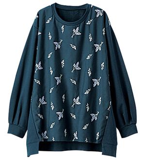BELLUNA（ベルーナ）の「花柄刺しゅう切替デザインプルオーバー（カットソー）」｜ターコイズ