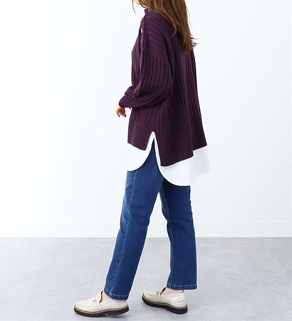 BELLUNA（ベルーナ）の「肩ボタン重ね着風ニットチュニック（チュニック）」｜詳細画像