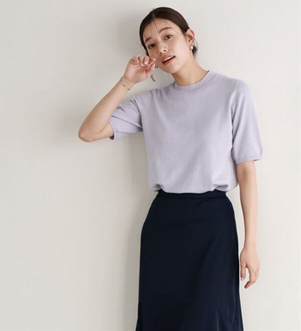 Pierrot（ピエロ）の「【洗濯機で洗える】【ＵＶカット】シルクタッチ半袖ニット（ニット・セーター）」｜詳細画像