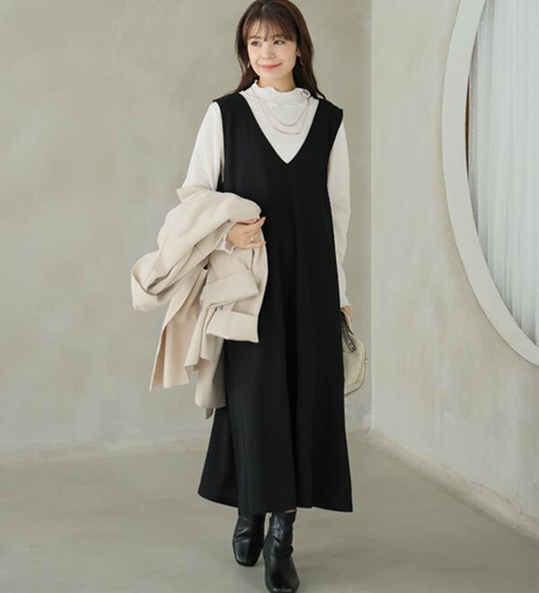 A HAPPY MARILYN（アハッピーマリリン）の「【Ｌ～８Ｌ】選べる丈！リブトップス&times;マーメイドジャンスカ２点セット（アンサンブル）」｜詳細画像