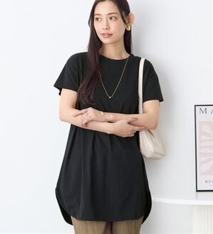 Viola e Viola（ヴィオラ エ ヴィオラ）の「ひんやり＆さらり綿混チュニックＴシャツ（チュニック）」｜ブラック／半袖
