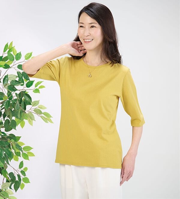 「【４枚組】綿１００％クルーネック５分袖Ｔシャツ（Tシャツ）」｜詳細画像