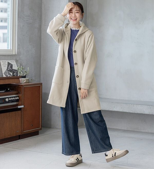 BELLUNA（ベルーナ）の「ボーダージャカード裏ボアカーディガン（ロングコート）」｜詳細画像