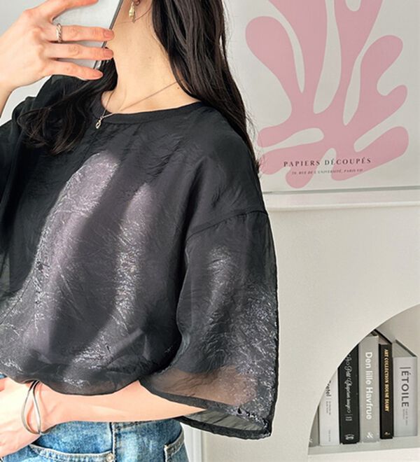 GeeRA（ジーラ）の「オーガンジーレイヤードＴシャツ（カットソー）」｜ブラック系