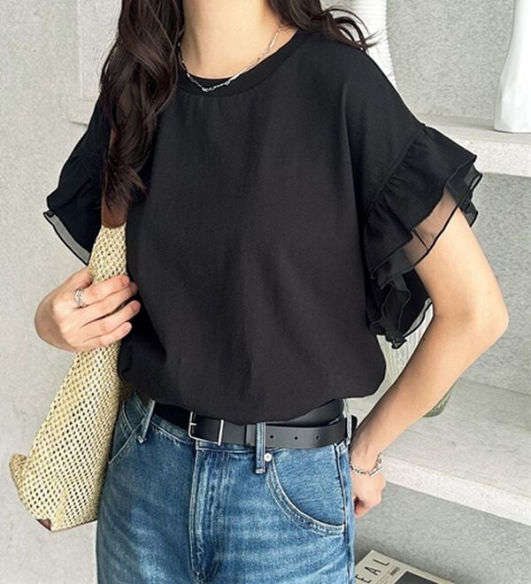 GeeRA（ジーラ）の「接触冷感袖フリルカットソー（カットソー）」｜詳細画像