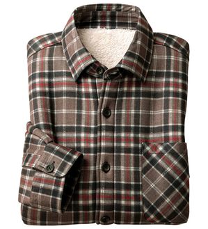 「＜シンプル＆プラス＞のび暖裏ボアシャツ（メンズシャツ）」｜ブラウン