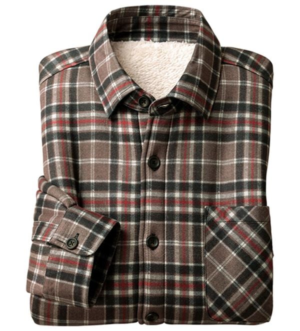 「＜シンプル＆プラス＞のび暖裏ボアシャツ（メンズシャツ）」｜ブラウン