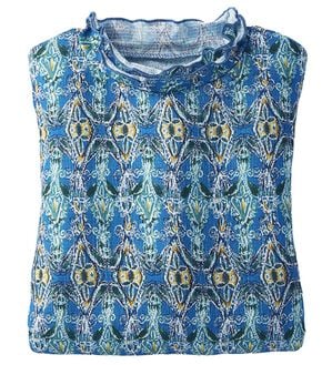 BELLUNA（ベルーナ）の「楊柳素材プリントハイネックプルオーバー（カットソー）」｜幾何柄(ブルー)