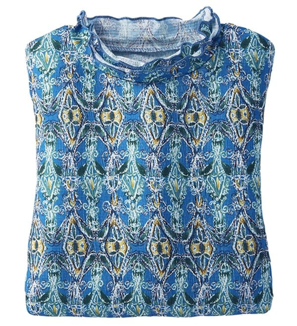 BELLUNA（ベルーナ）の「楊柳素材プリントハイネックプルオーバー（カットソー）」｜幾何柄(ブルー)