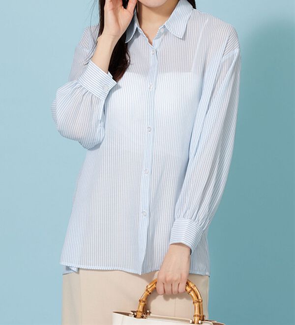 BELLUNA（ベルーナ）の「シアーストライプ素材ベーシックシャツ（シャツ）」｜詳細画像