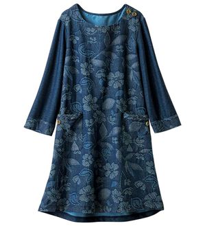 ルフラン（ルフラン）の「花モチーフデニム切替チュニック（カットソー）」｜インディゴ