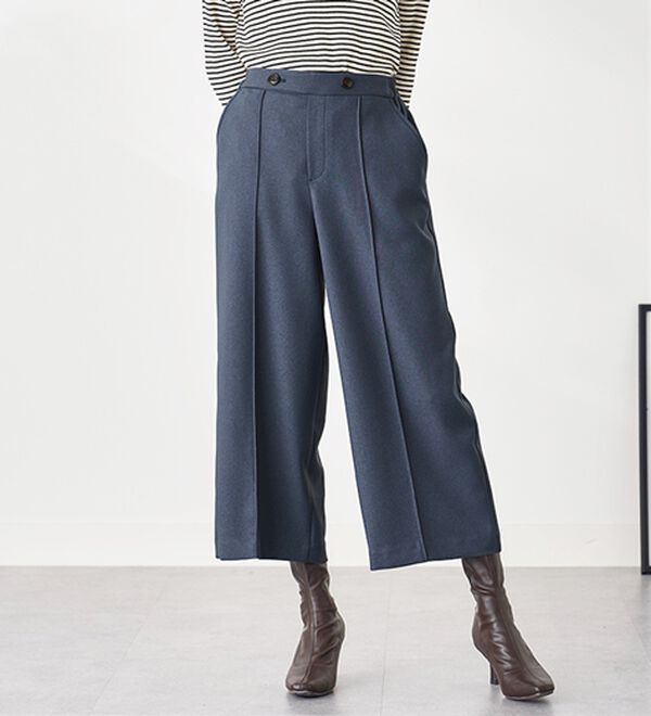 BELLUNA（ベルーナ）の「ウーリッシュ素材ウエスト釦ワイドパンツ（ワイドパンツ・ガウチョ）」｜詳細画像