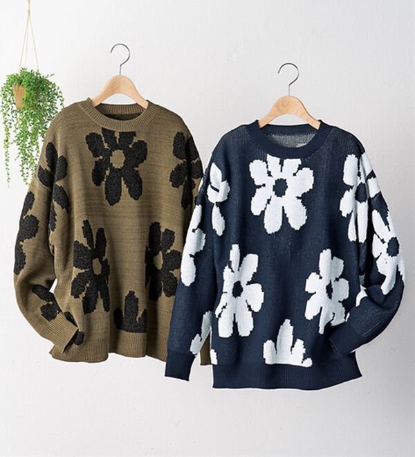 BELLUNA（ベルーナ）の「【２枚組】お花柄ゆるニット（ニット・セーター）」｜2枚組