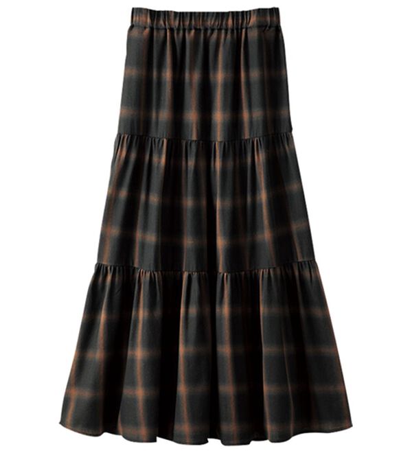 BELLUNA（ベルーナ）の「綿１００％チェック柄ティアードスカート（ロングスカート）」｜詳細画像