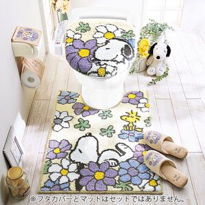 「お花いっぱいスヌーピートイレタリー（トイレマット）」｜ブルー